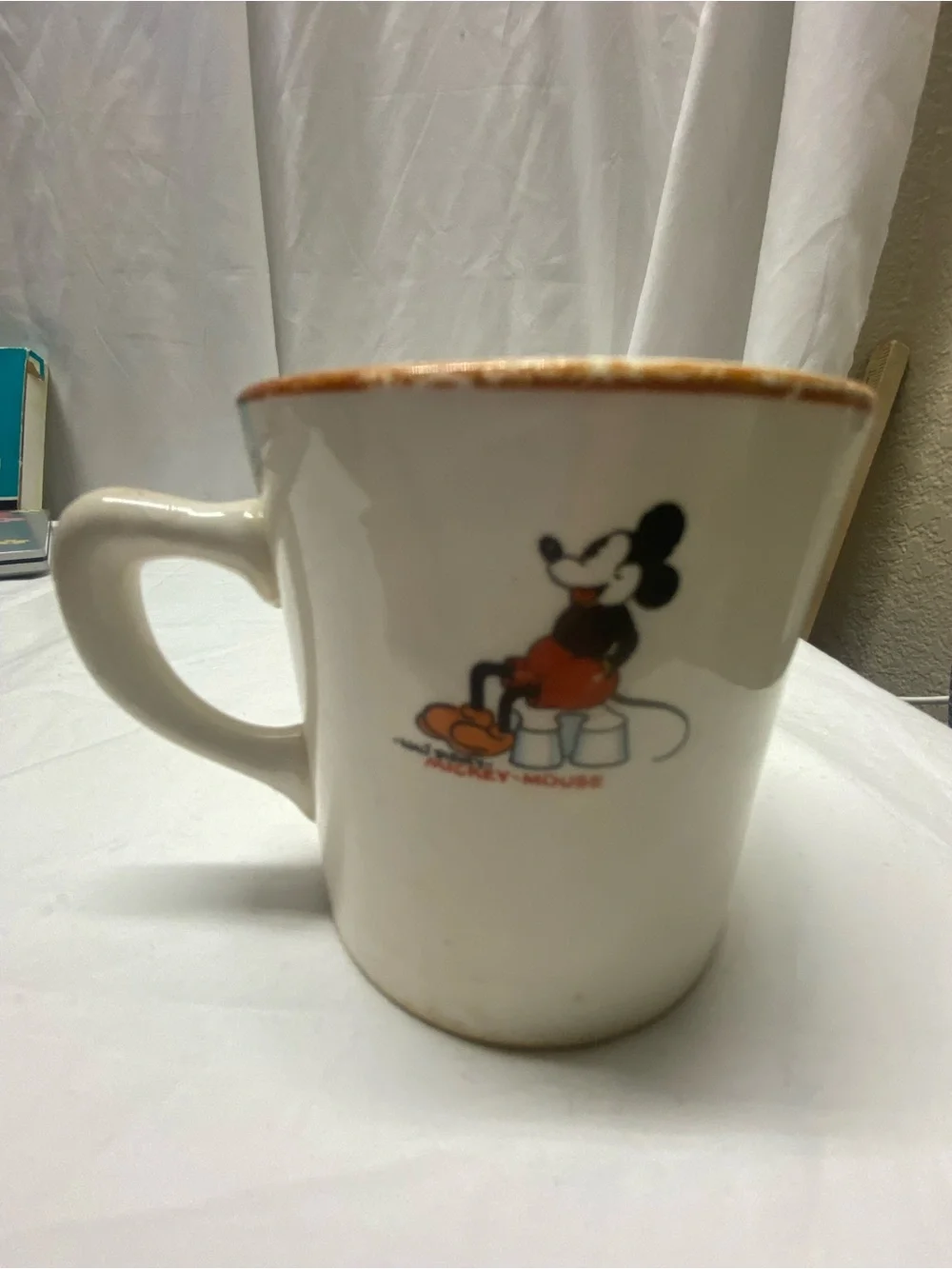 * 1930s Disney Pluto The Pup Ceramic Mug Patriot Salem Mickey Mouse Reverse